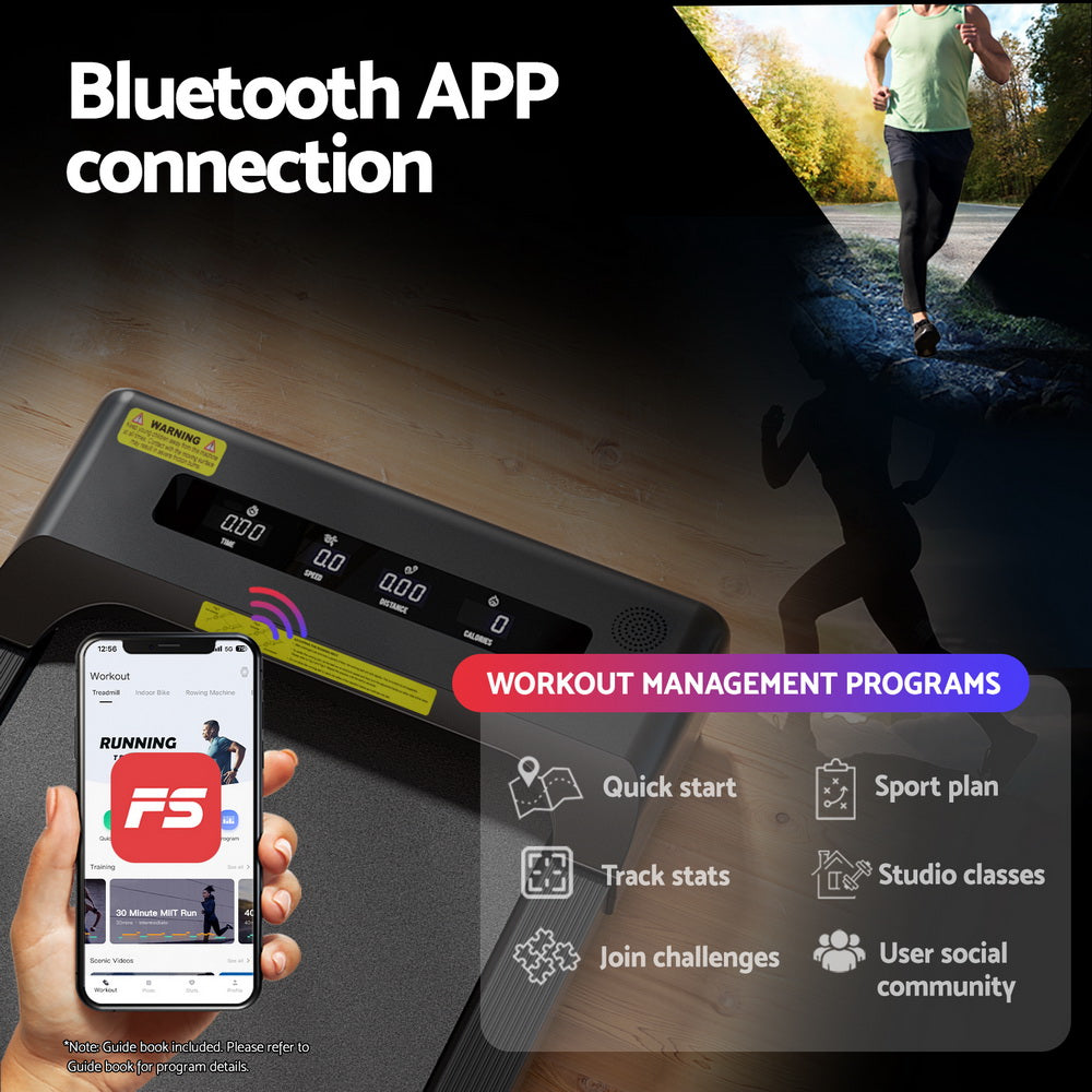 Everfit Treadmill Electric Walking Pad Incline Under Desk Home Gym 380mm Black