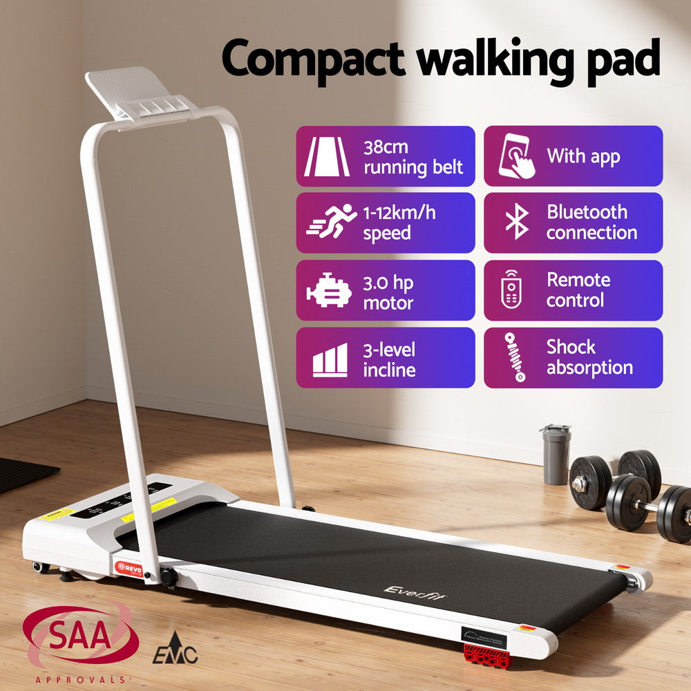 Everfit Treadmill Electric Walking Pad Incline Under Desk 380mm White