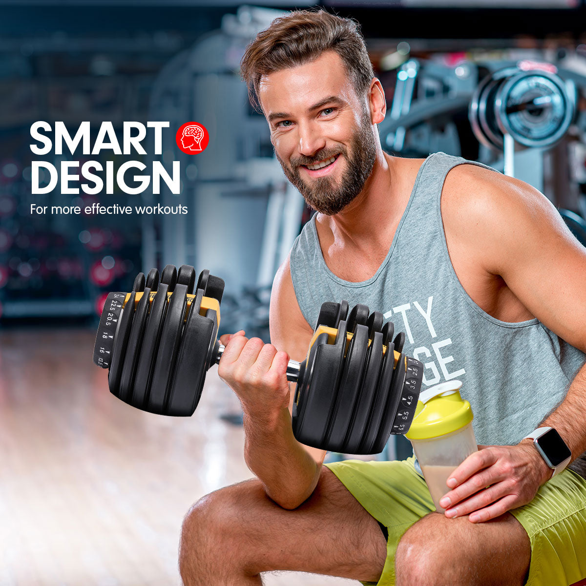 Powertrain 24KG Adjustable Home Gym Dumbbell - Gold