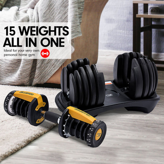 Powertrain 48kg Adjustable Dumbbell Home Gym Set Gold