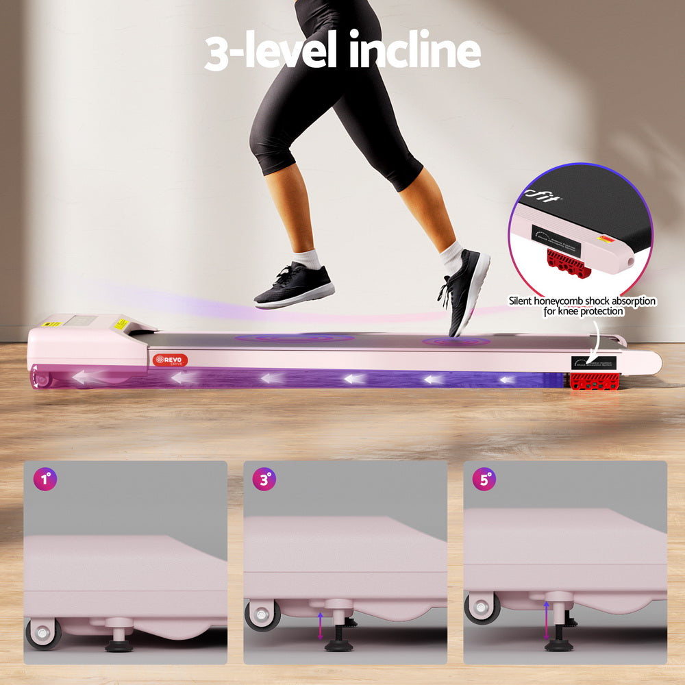 Everfit Treadmill Electric Walking Pad Incline Under Desk Home Gym 380mm Pink