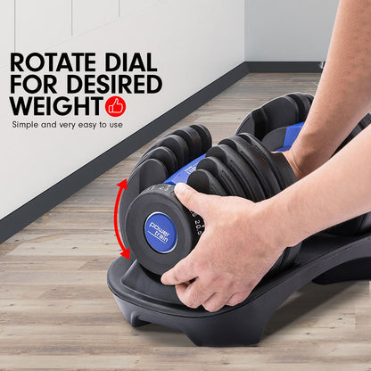 Powertrain 24KG Adjustable Home Gym Dumbbell - Blue