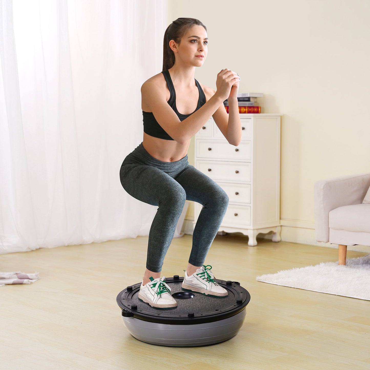 VEVOR Half Exercise Ball Trainer, 23 inch Balance Ball Trainer, 660lbs Capacity Stability Ball, Yoga Ball with Resistance Bands & Foot Pump, Strength Fitness Ball for Home Gym, Full Body Workout, Gray